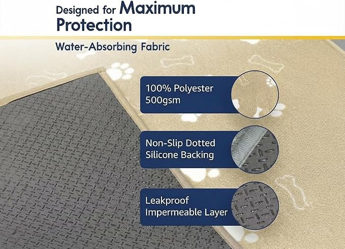Muddy Mat® Washable Pee Pads for Dogs, Super Absorbent Reusable Puppy Pads–100% Waterproof Pee & Potty Training Pads for Pets, Non-Slip Dog Pads for Crates, Playpens and Floors - 2 Pack, Beige 18"x24"