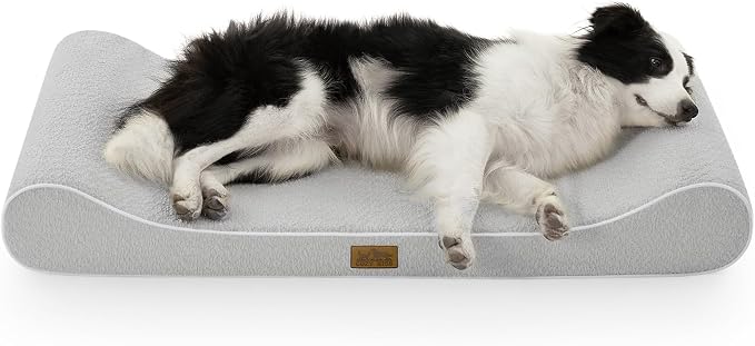 COZY KISS Orthopedic Dog Bed for Large Dogs up to 90 lbs - Removable Cover with Waterproof Lining & Non-Skid Bottom, Cotton-Polyester Blend Boat-Shaped Lounger Mattress, L(45x30x6in), Light Gray