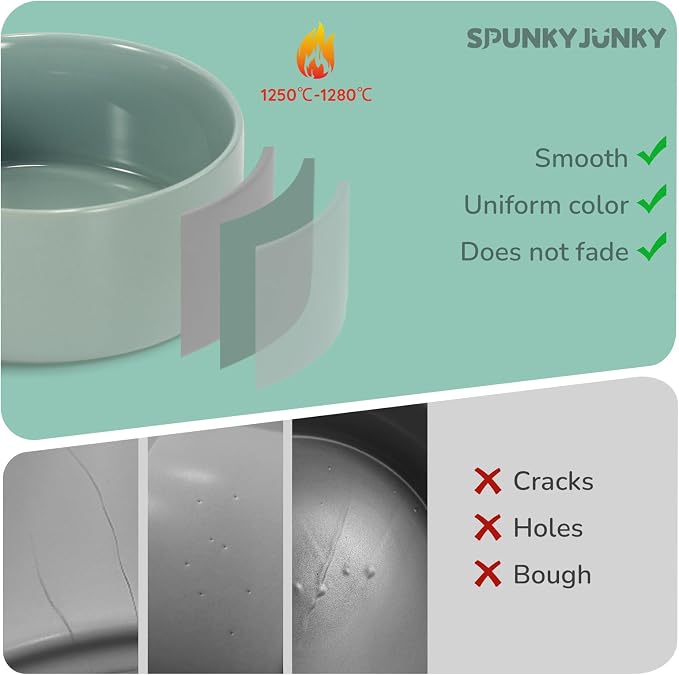 SPUNKYJUNKY 42OZ Ceramic Dog and Cat Bowl, Modern Cute Weighted Food Water Bowl for Replacement Morandi Green (1 Pack)