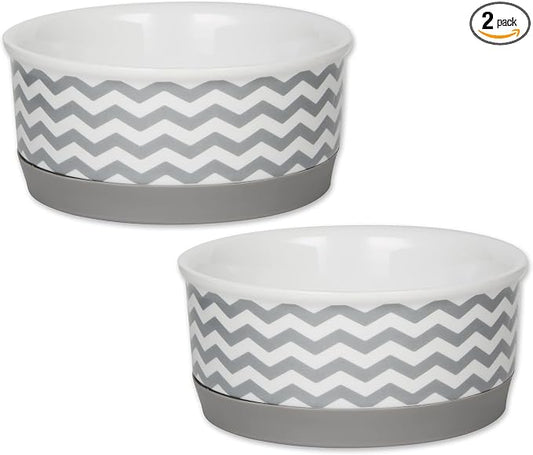 Bone Dry Ceramic Pet Collection Chevron, Small Set, 4.25x2, Gray, 2 Piece