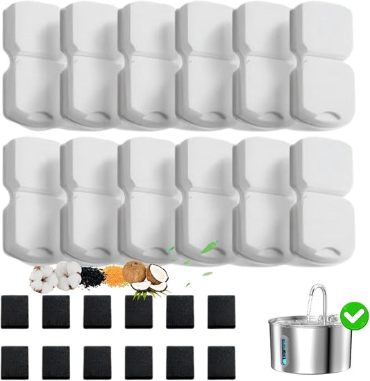 KOOGMOON Cat Water Fountain Filters: 12 Filters + 12 Sponges Cat Fountain Replacement Filters for Cat Fountain with Activated Carbon Filter and Ultra-fine Fiber
