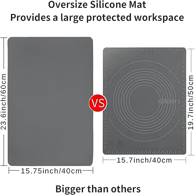 Extra Large Silicone Table Mat, Genuine Food-Grade Silicone Mat for Crafts Kids Dinner Placemat Desk Countertop Waterproof Protector Heat Insulation Kitchen Pastry Rolling Dough Pad (Dark Gray)