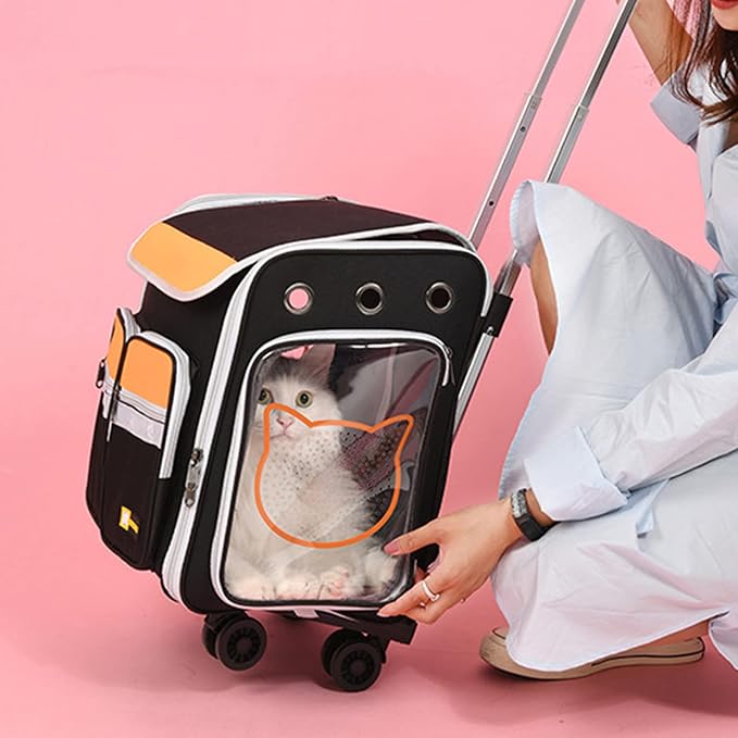 Pet Carrier Trolley Wheels for Dogs Cats,Foldable Soft-Sided Pet Travel Rolling Carrier Bag with Removable Wheels Telescopic Handle for Carrying Dogs, Cats, Pets and Accessories