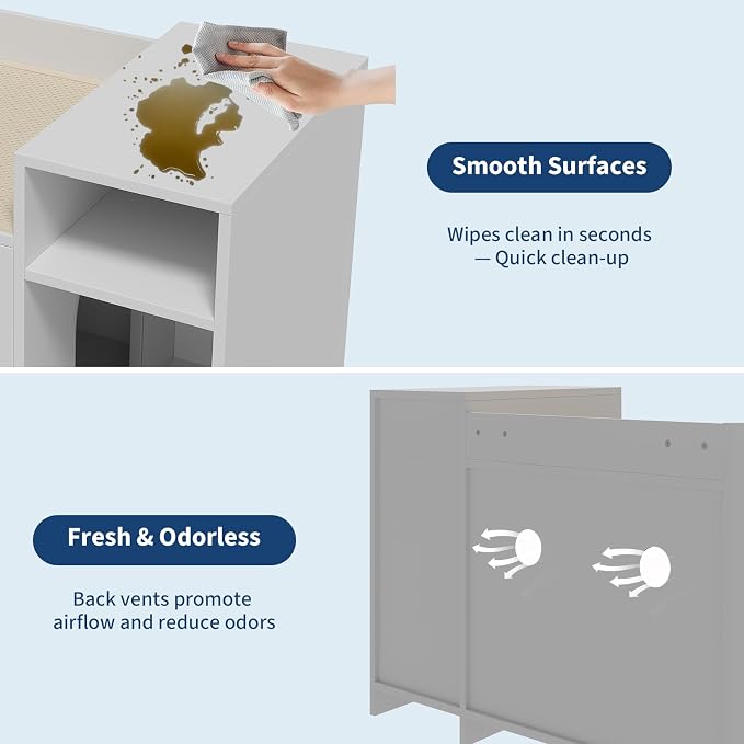 GarveeLife Cat Litter Box Enclosure Furniture, Hidden Litter Box Cabinet, Indoor Wooden Cat Washroom, Pet House, Dog Proof Hideaway Kitty Litter Box Enclosure, Side End Table with Storage, White