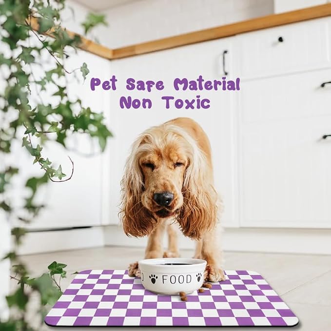 Dog Food Mats for Floors Waterproof, Pet Water Bowl Mats Pet Feeding Absorbent Placemats Plaid 17 * 30 inch