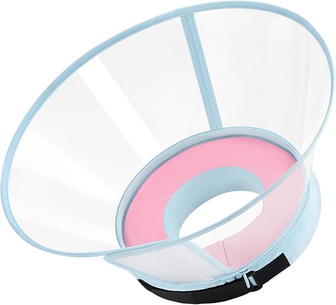 Sponge Core Dog Cone, Inflatable Dog Cone Collar Alternative, Dogs Donut Collar After Surgery, Soft Cone for Large Medium Small Dogs to Stop Licking, No Inflation Required, Clear View(Size 7, Pink)
