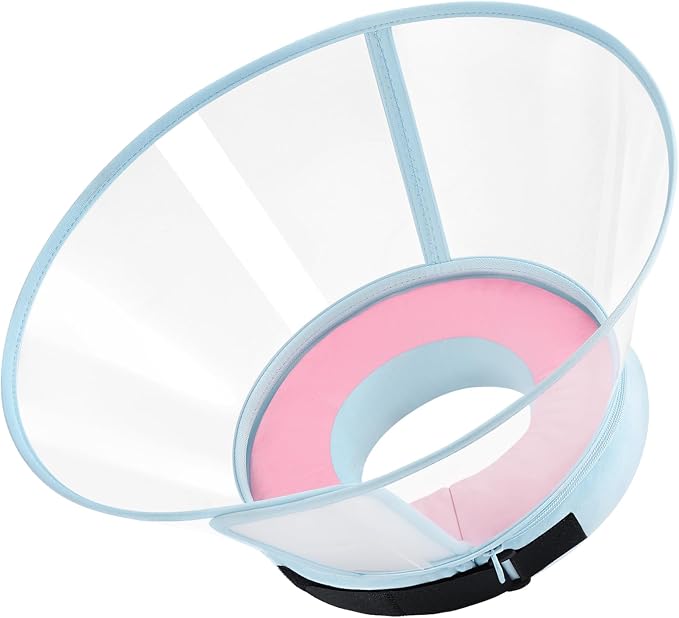 Sponge Core Dog Cone, Inflatable Dog Cone Collar Alternative, Dogs Donut Collar After Surgery, Soft Cone for Large Medium Small Dogs to Stop Licking, No Inflation Required, Clear View(Size 4, Pink)