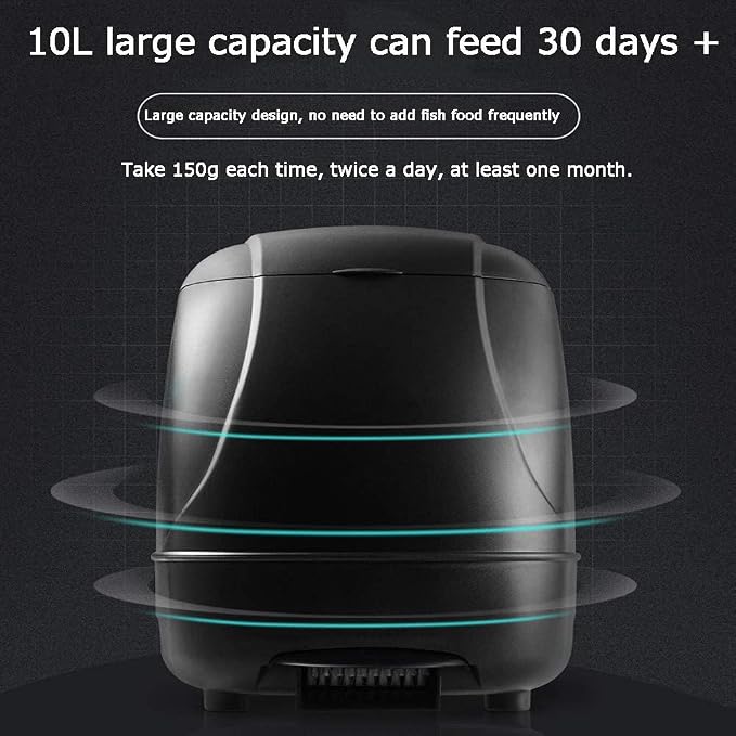 10L Automatic Fish Feeder, Fish Food Dispenser, Directional Feeder, Timer High Capacity Pond Fish Feeder for Outdoor Garden Pond(Black)