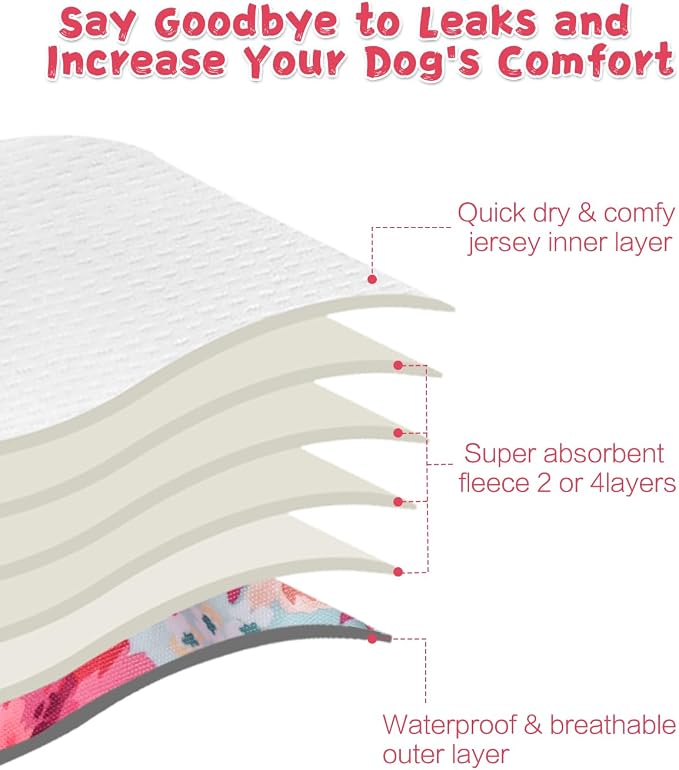 CuteBone Washable Female Dog Diapers 4 Pack Reusable Doggie Heat Diapers for Period FMG03XS