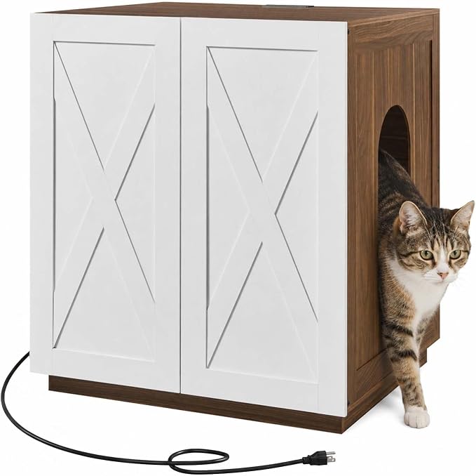 unipaws Extra Large Cat Litter Box Enclosure for Self-Cleaning & Automatic Litter Boxes, Tall Cabinet with Charging Station, Wooden Dog Proof Hidden Cat House for Top Entry Litter Box