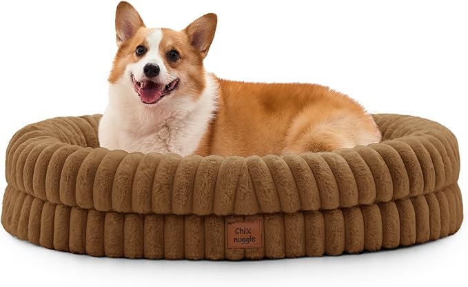 ChiXnuggle Orthopedic Dog Bed for Large Dogs, Waterproof Faux Rabbit Fur Dog Couch with Egg Crate Foam Support and Washable Removable Cover, Bolster Pet Sofa with Non-Slip Bottom, 35x28x7, Brown
