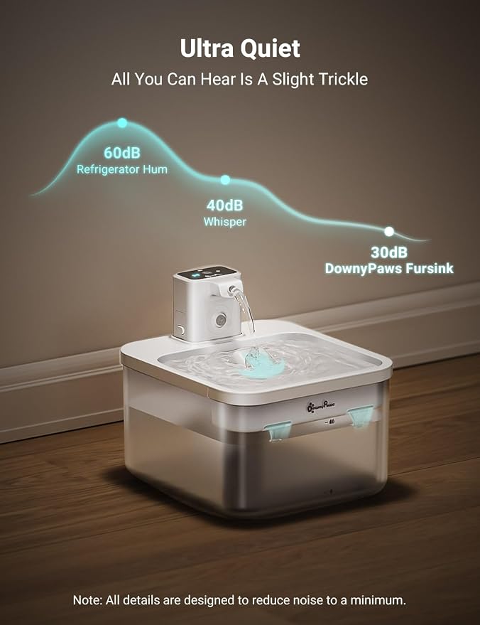 DownyPaws Cat Water Fountain Cordless, 84oz/2.5L Fursink Wireless Pet Water Fountains for Cats Indoor, Battery Operated Cat Drinking Fountain with Motion Sensor, Ultra Quiet Pump, BPA-Free, White