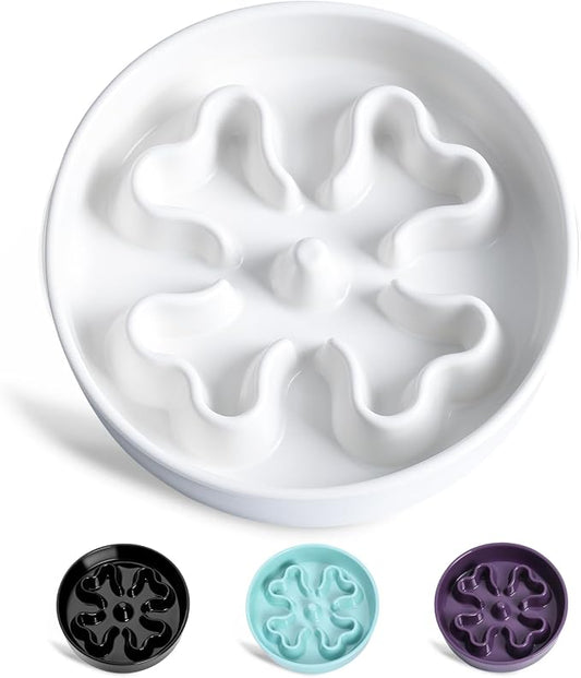 Slow Feeder,Ceramic-Slow Feeder Dog Bowls Medium Breed,Puzzle Food Bowl Maze,2.5 Cups Slow Feed Dog Bowl for Medium Dogs,Matte White