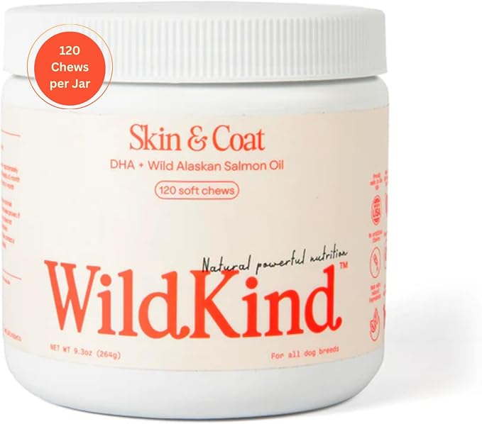 WildKind Dog Allergy Chews for Dogs – Wild Alaskan Salmon Oil for Dogs, Dog Itch Relief, Skin & Coat Supplement for Dogs, Shedding Control, Digestive & Immune Health Support, 120 Soft Chews