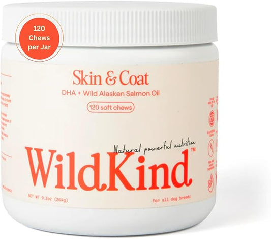 WildKind Dog Allergy Chews for Dogs – Wild Alaskan Salmon Oil for Dogs, Dog Itch Relief, Skin & Coat Supplement for Dogs, Shedding Control, Digestive & Immune Health Support, 120 Soft Chews