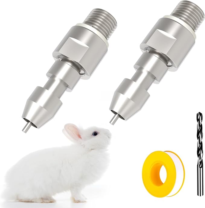 2pcs DIY Automatic Stainless Steel Rabbit Nipple Drinkers with Drill Bit (Silvery, 2pcs)