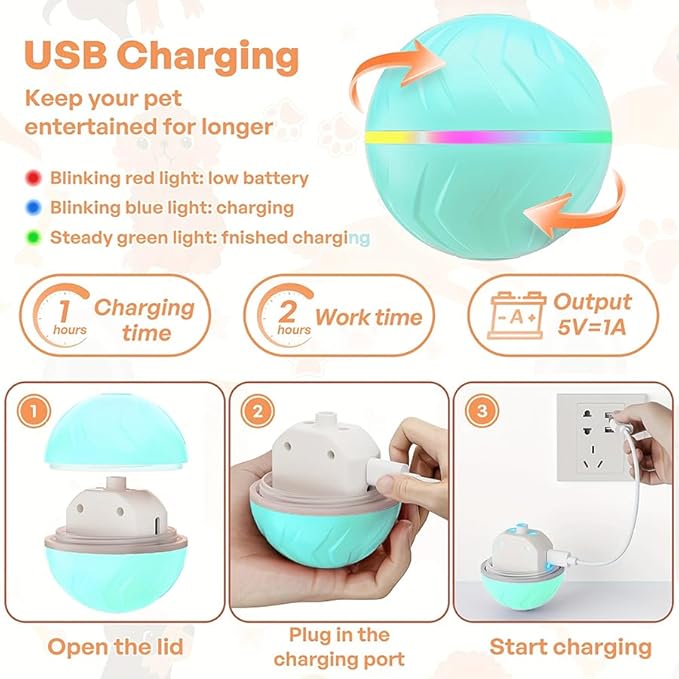 Interactive Dog Toys Ball, Moving Activated Automatic Bouncing Rolling Dog Balls with Led Lights, Smart Interactive Dog Toy for Puppy/Small/Medium Dogs & USB Random Style