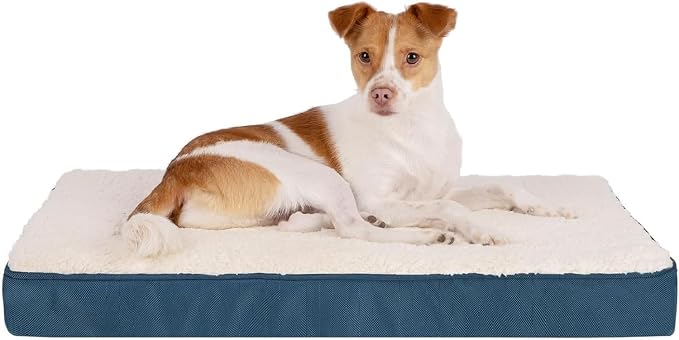 Best Pet Supplies Orthopedic Dog Bed with Memory Foam, Washable Dog Crate Mat for Small, Medium & Large Dogs, Thick Mattress for Crates, Kennels or Floor, Waterproof Pet Bed - Blue, 35 x 22 x 4