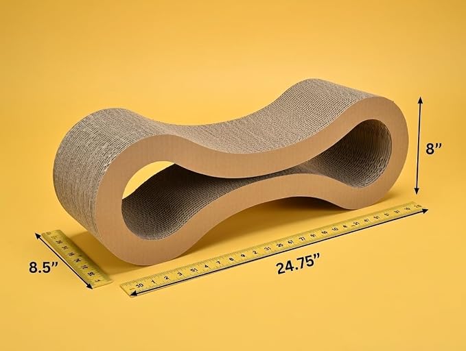 BarkWell Pet Infinity Style Cat Scratcher for Cats, Recycled Corrugated Cardboard, Natural, 24.75 x 8.5 x 8 Inches, Made in USA