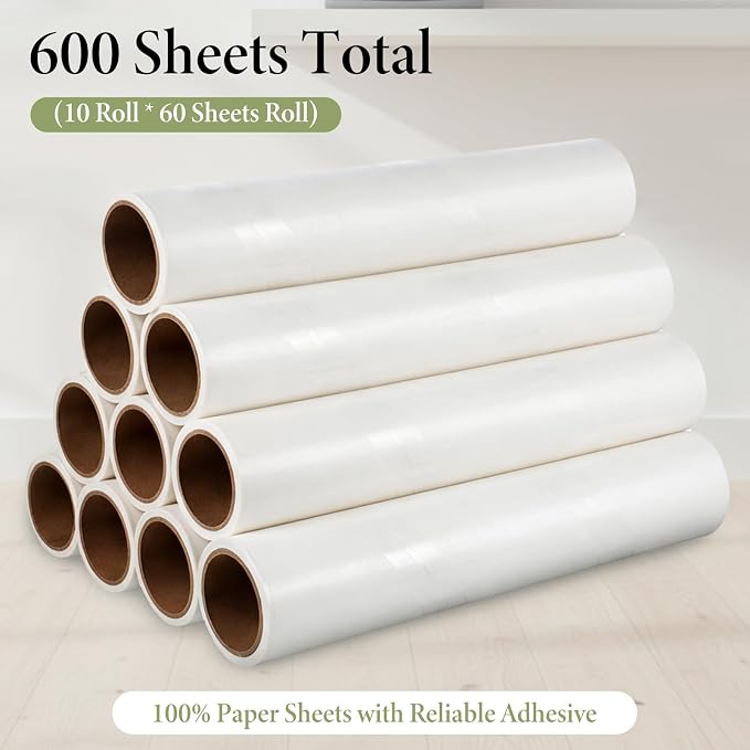 10 PCS Large Lint Roller Refill Only, 9.4 Inch Lint Rollers for Pet Hair Extra Sticky 60 Sheets per Roll Sticky Rollers for Floor for Cleaning Furniture Fabrics, Carpets and Hair