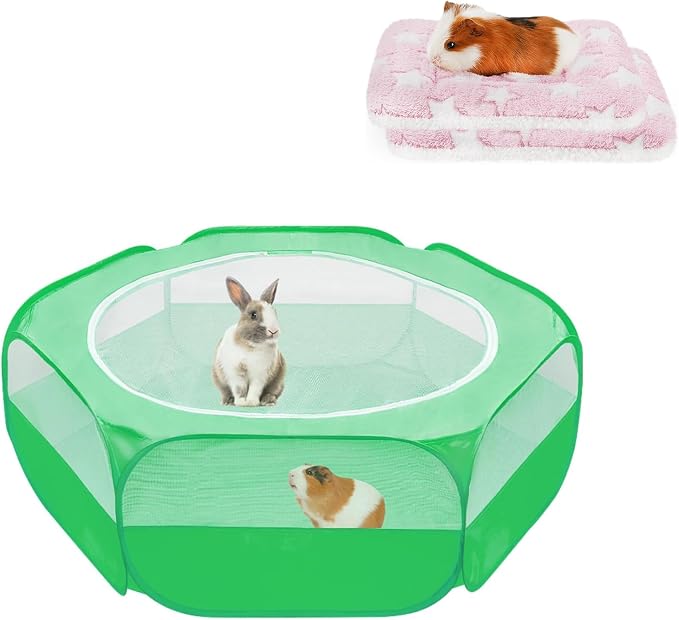 Amakunft 2 Pcs Guinea Pig Bed Mat Washable, Rabbit Winter Bed Pad for Indoor, Warm Small Animal Bed Mattres Guinea Pig Playpen with Cover, Hamster Playpen with Anti Escape Top