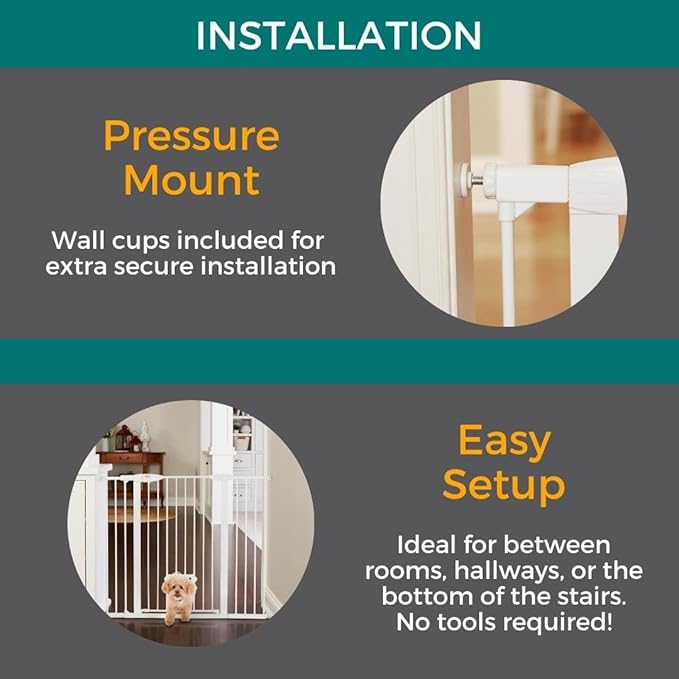 MYPET EasyPass Extra Tall & Wide Walk Thru Pet Gate: 29.75” - 52” Wide Dog Gate with Adjustable Pass-Thru Pet Door; Pressure Mounted, No Tools Needed, 41" Tall, White
