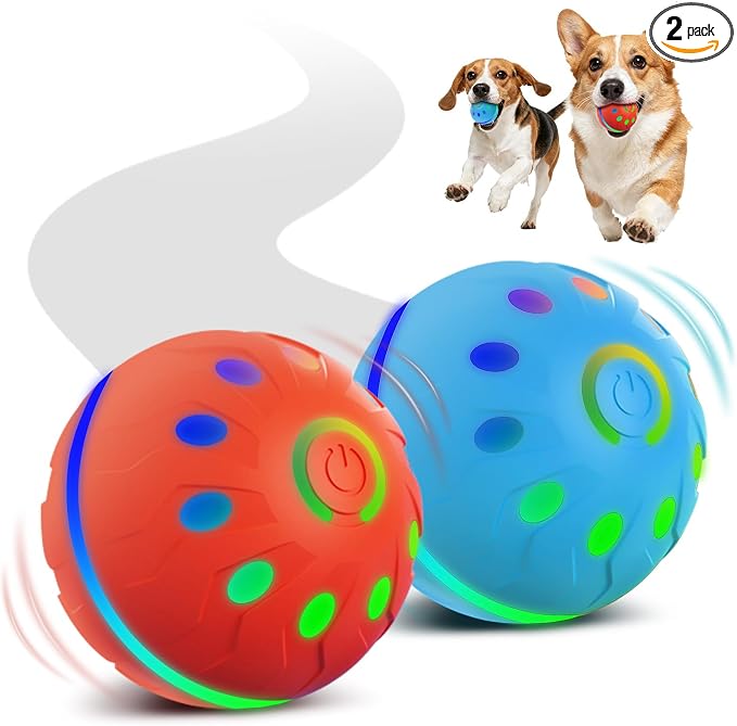 Zoomsnail Interactive Dog Toys, BPA-Free Rechargeable Automatic Dog Balls with Lights, Waterproof & 2 Modes Balls for Small/Medium Dogs, Perfect for Play and as a Pet Gift, 2 Pack