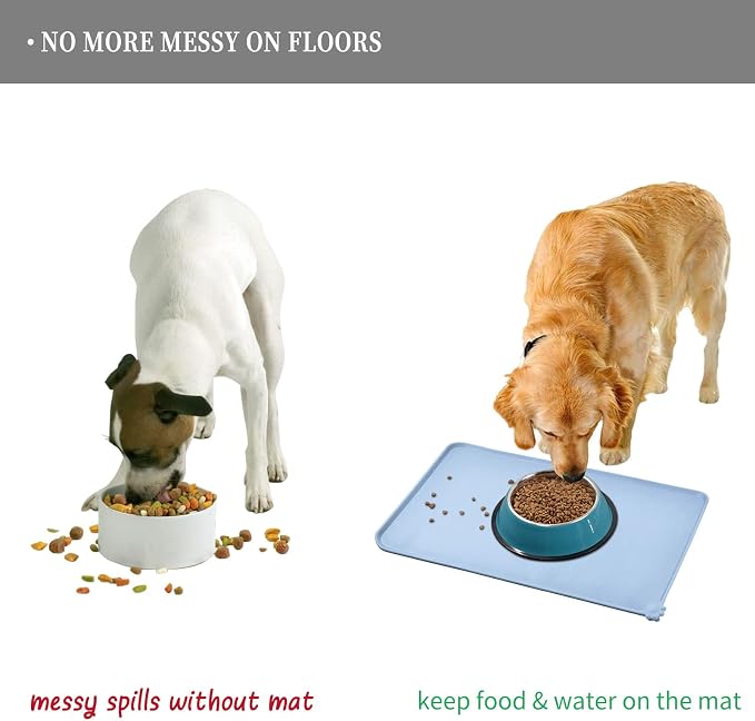 Reopet Silicone Pet Feeding Mat - Waterproof & Non-Slip Dog Cat Placemat | High Raised Edges Prevent Food & Water Spills to Protect Floors, Easy to Clean, Fit for Dog Cat Bowls