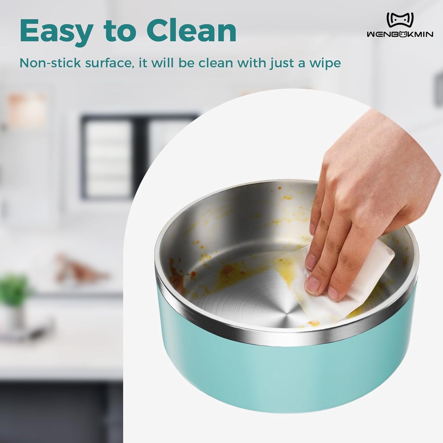 Dog Bowl, Stainless Steel Dog Food and Water Bowl with Non Slip Quiet Bottom, Easy to Clean, Dishwasher Safe, 40oz, Mint Green