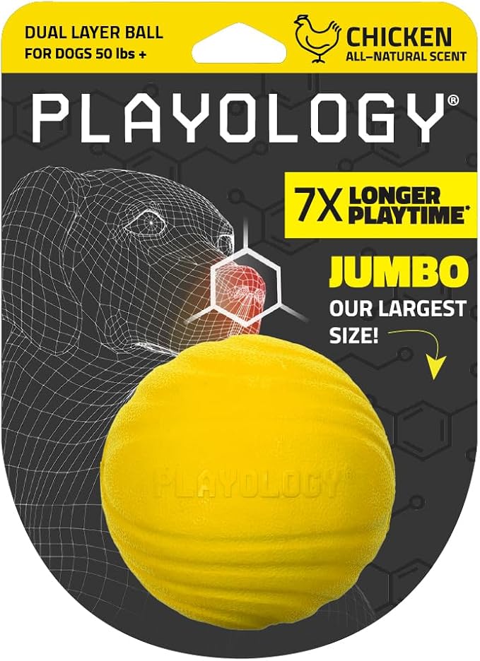 Playology Dog Toys | Dual Layer Ball Durable Chew Toy for Tough Chewers | Chicken Scented Jumbo Dog Toy | Chew Toys for Large Dogs