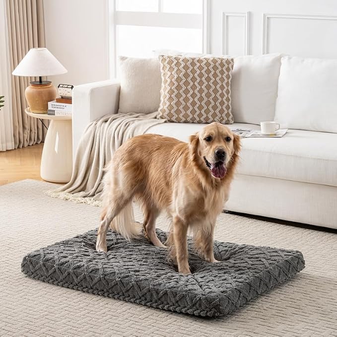 Memory Foam Dog Crate Pad, Large Size, Dark Gray Color, Waterproof Lining, Washable Cover for Dogs and Cats 44" L x 32" W x 3" H