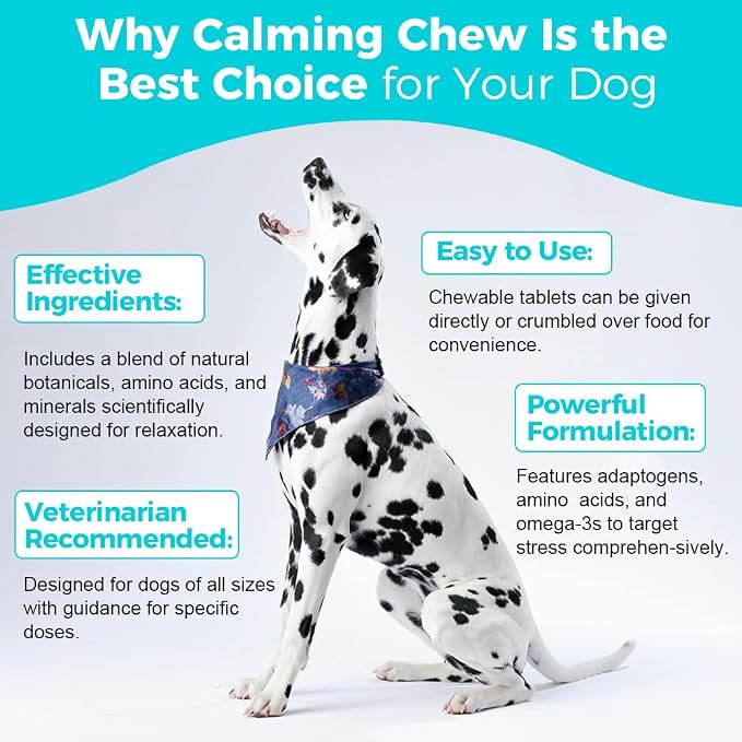 Pets Calming Chew | Relaxation Support for Dogs | Natural Stress Relief Chewable Tablets | 30 Chews
