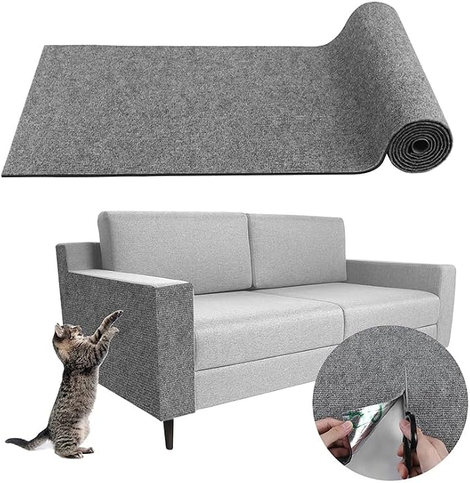 Cat Scratching Mat, Furniture Protector, Self-Adhesive (Nails Included in The Package) (Light Grey, 11.8 x 78.7 inch)