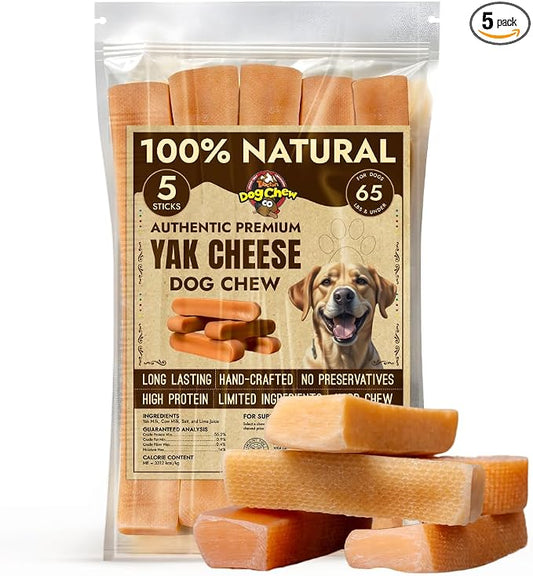 Tibetan Dog Chew Yak Cheese Sticks - Natural Handmade Treats for Large Dogs, Long-Lasting, Easy to Digest with No Additives, Rawhide, Grains, or Gluten, Perfect for Aggressive Chewers, 5 Chews
