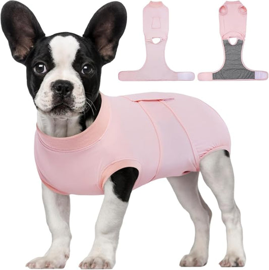Kuoser Dog Recovery Suit for Dogs After Surgery, Soft Dog Surgical Onesie for Female Male Dogs Spay Neuter, Anti-Licking Pet Bodysuit for Abdominal Wounds, Skin Disease, E-Collar Alternative, Pink S
