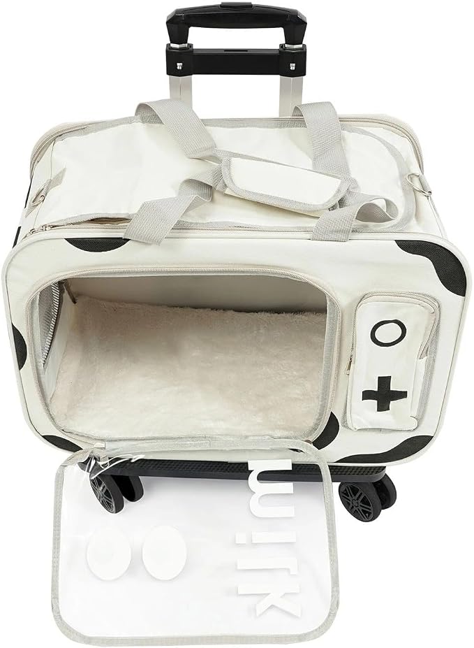 Pet Carrier, Portable Clear Cat Bag with Wheels & Telescopic Handle, Foldable Pet Trolley Bag, Breathable Rolling Cat Carriers Backpack for Hiking, Outdoor Walking