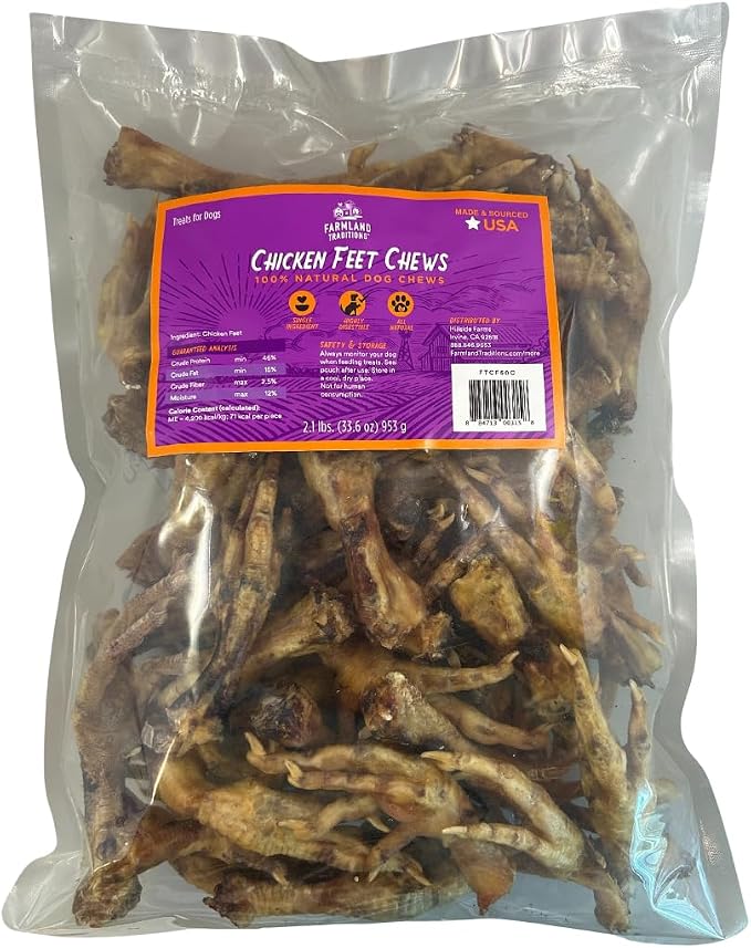 Farmland Traditions Chicken Feet Dog Treats, Single-Ingredient, Natural Dog Dental Treats, Made in The USA, 2.1 Pound Bag