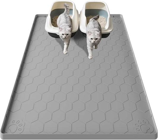 Cat Mat for Litter Box, 40" X 28" Large Silicone Cat Litter Trapping Mat, Waterproof Kitty Litter Mat, Urine-Proof, Easy to Clean, Non-Slip Kitty Scratch Pad for Floor(Gray)