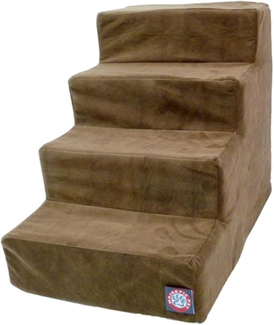Majestic Pet 4 Step Suede Portable Dog Stairs for Small Dogs to get on Bed Supports 25 lbs or Less – Dog Steps for High Bed with Machine Washable Cover – Pet Stairs for Cats Chocolate Brown