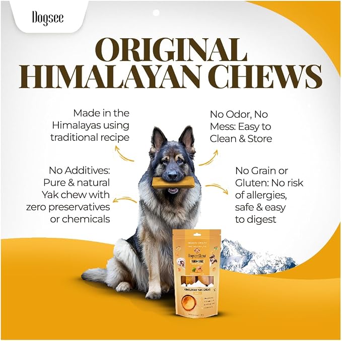 Dogsee Himalayan Yak Cheese Dog Chews with Turmeric/Curcumin 2lb (Large - 8 Chews) 60% Protein, Healthy Hip & Joint Health Support for Dogs Long Lasting Dental Treats