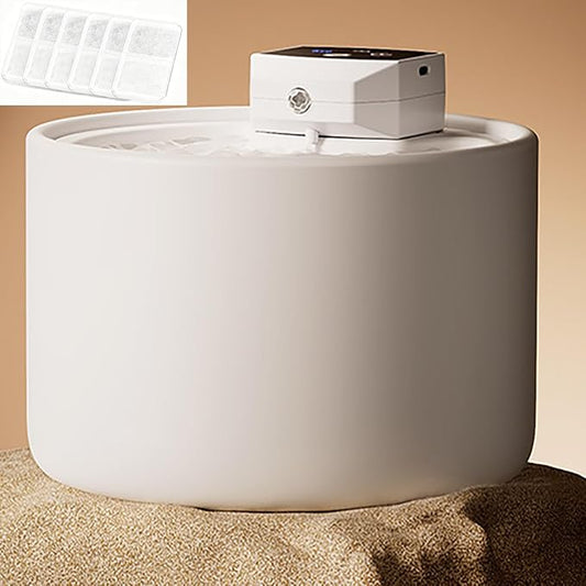 Cordless Ceramic Cat Water Fountain: 101.45oz/3L with 7 Filters Automatic Super Silent Intelligent Sensor Pet Drinking Dispenser with 2500mAh Battery Dog Water Bowl Dispenser (White)
