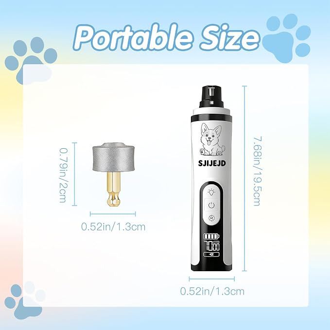 Upgraded Silent Dog Nail Grinder Quiet, Cordless Grooming Pro Nail with 3 Adjustable Speeds & Led Light Whisper Quiet Claw Trimmer for Dogs, Cats and Other Animals (2 Replacement Heads)