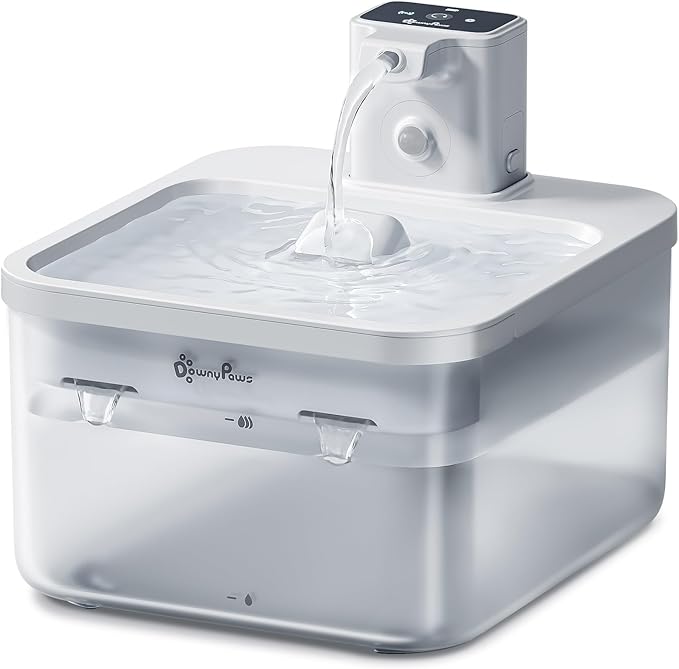 DownyPaws Battery Operated Cat Water Fountian White and Cat House for Indoor Cats Cream