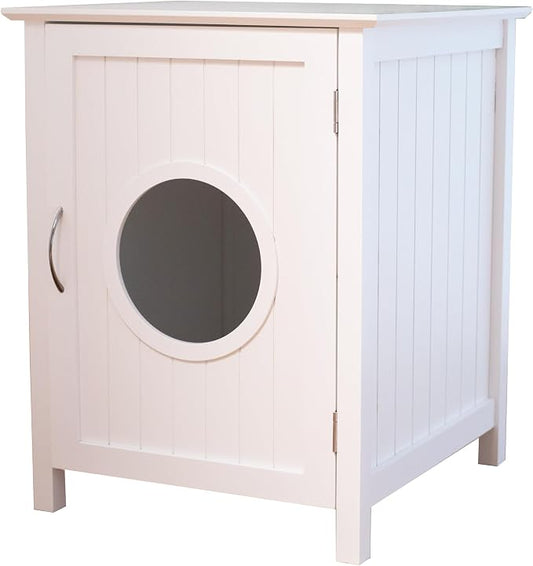 Cat Litter Box Enclosure Furniture - Stylish Hidden Washroom Nightstand With Easy Assembly Storage Cabinet - Large Pet Box Bedside Table - White As Shown One Size