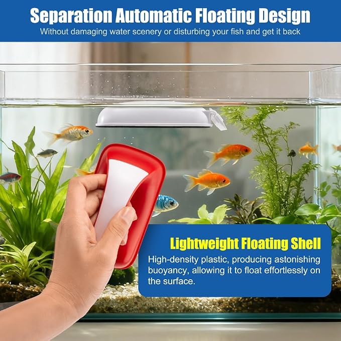 Small Aquarium Cleaning Tool Fish Tank Strong Magnetic Algae Scraper Glass Cleaner Floating Scrubber Brush with 2 Detachable Scrapers for Cleaning Debris and Algae (Size S)