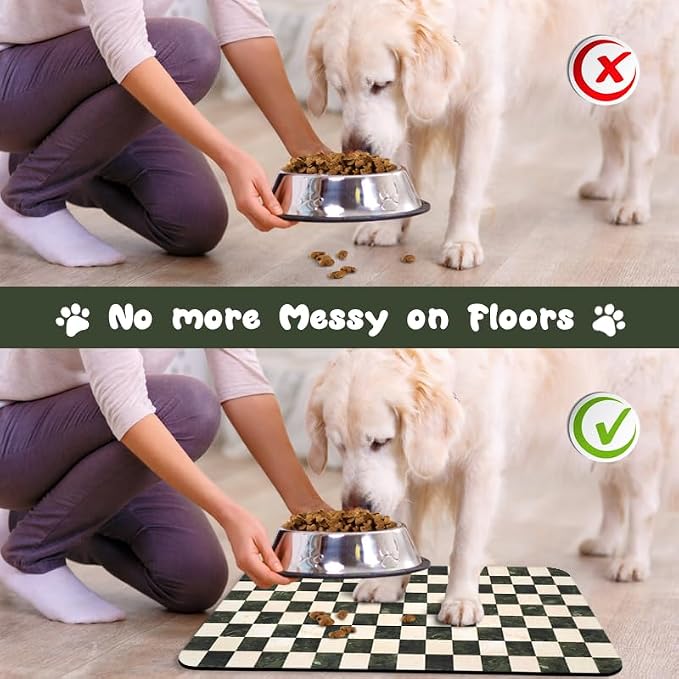 Dog Food Mats for Floors Waterproof, Pet Water Bowl Mats Pet Feeding Absorbent Placemats Plaid 12 * 20 inch
