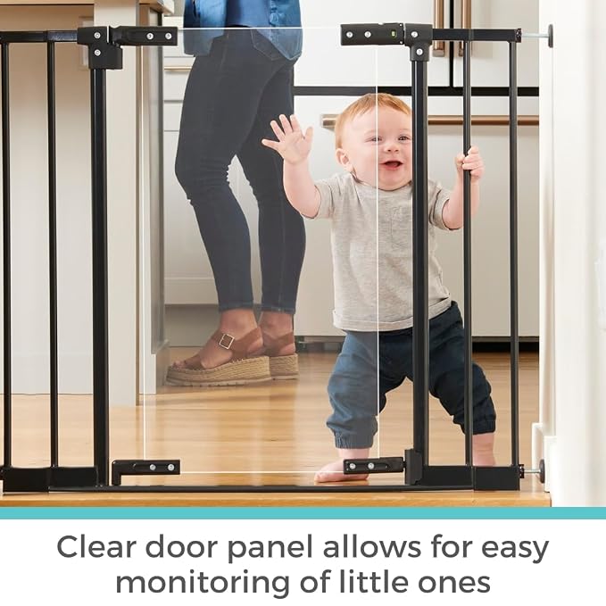 Toddleroo by North States - StepSafe Clear Walk-Thru Baby Gate: Metal Baby Gate with Clear Door - Adjustable Safety Gate for Kids - 29 to 38 Inches Wide - 30 Inches Tall - Black