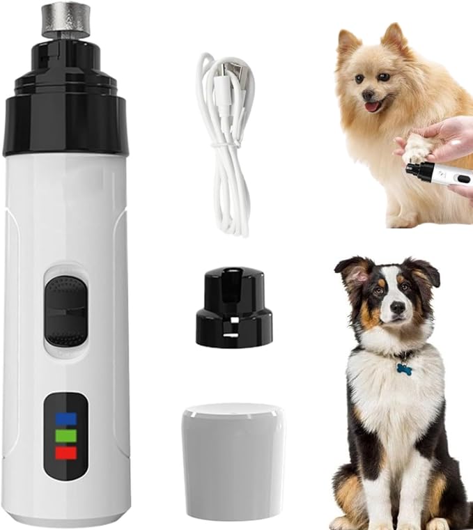 CRIVERY Upgraded Quiet Dog Nail Grinder, 2-Speed Rechargeable Pet Nail Grinders, Electric Painless Paw Grooming Smoothing Tool for Small/Medium/Large Dogs & Cats