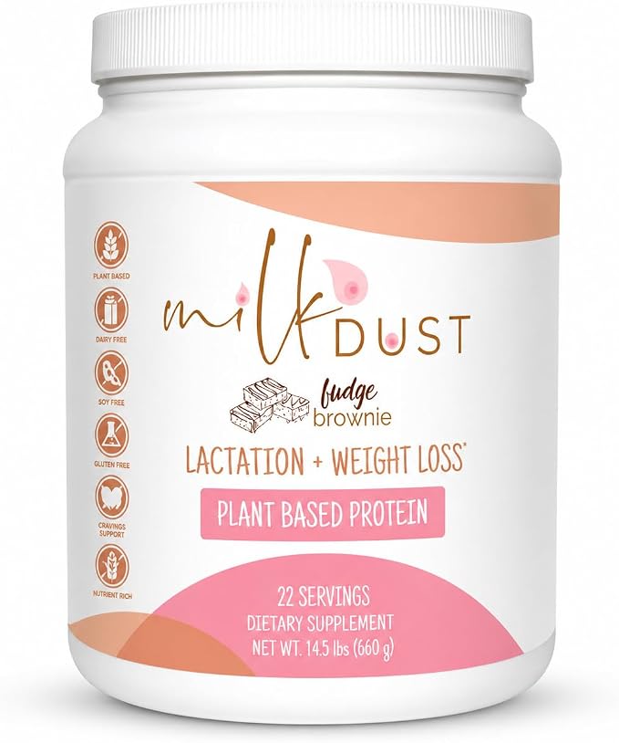 MILK DUST Lactation Protein Powder for Breastfeeding Moms, 16g Protein, Vegan Pea Protein, Dairy-Free, Supports Milk Supply & Energy, Fudge Brownie, 660g, 22 Servings