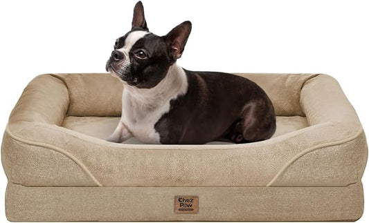 Chez Paw Orthopedic Dog Bed for Medium & Large Dogs, Waterproof Egg-Crate Foam Dog Bed with Removable Washable Cover, 4-Sided Bolster Support & Non-Slip Bottom, Brown 36"x27"x7"